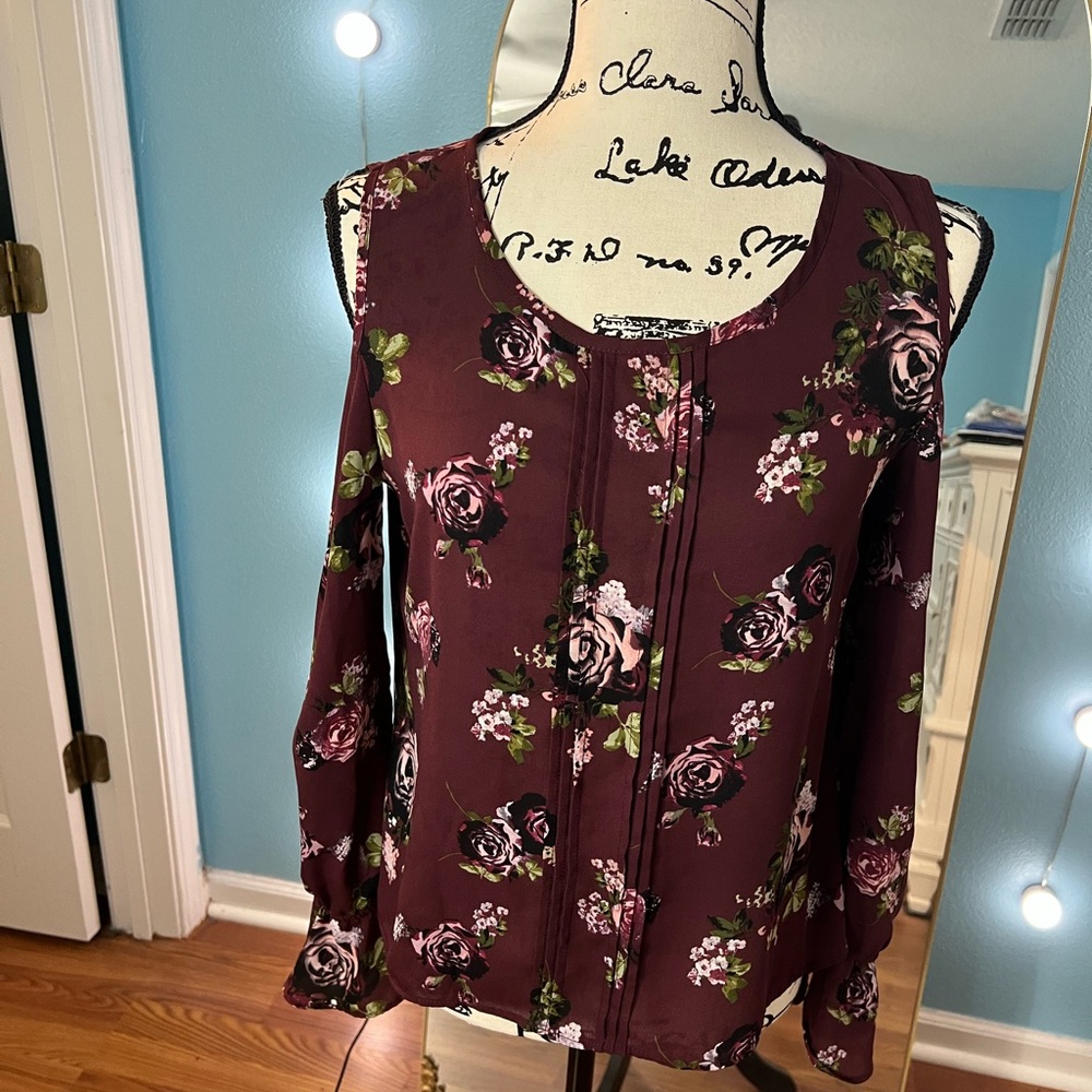 My Michelle Burgundy Floral Blouse
